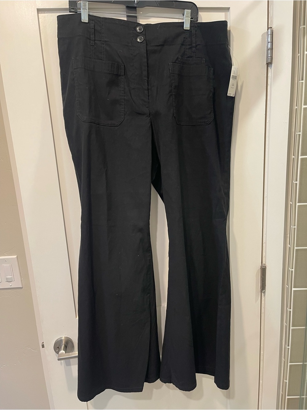 Maeve Black Wide-Leg High-Rise Pants with Front Patch Pockets